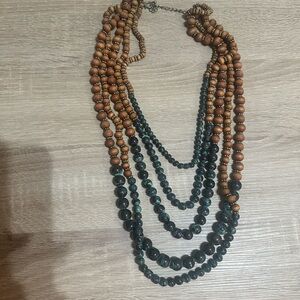 Elegant Brown, blue and turquoise Beaded Necklace